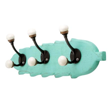Sea Green Black Double Loop Ceramic Iron Wooden Hooks